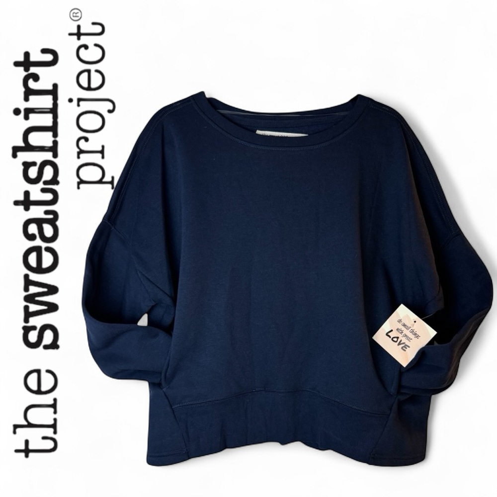 SWEATSHIRT PROJECT Oversized Boxy Navy Sweatshirt with Pockets Size Small NEW